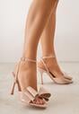 Beżowe Lakierowane Sandały z Kokardkami Orimoni