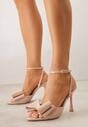 Beżowe Lakierowane Sandały z Kokardkami Orimoni