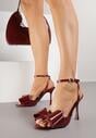 Bordowe Lakierowane Sandały z Kokardkami Orimoni