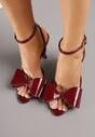 Bordowe Lakierowane Sandały z Kokardkami Orimoni