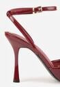 Bordowe Lakierowane Sandały z Kokardkami Orimoni