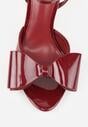 Bordowe Lakierowane Sandały z Kokardkami Orimoni