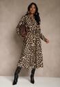 Panterkowa Panterkowa Sukienka z Wiskozą o Koszulowym Kroju z Wiązaniem Saros