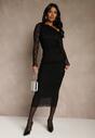 Czarny Komplet z Koronki Ołówkowa Spódnica i Longsleeve Off Shoulder Nerinaera