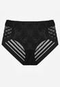 Czarne Siateczkowe Majtki Figi High Waist z Koronkowymi Zdobieniami Heylih