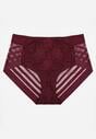 Bordowe Siateczkowe Majtki Figi High Waist z Koronkowymi Zdobieniami Heylih