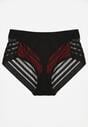 Czarno-Czerwone Siateczkowe Majtki Figi High Waist z Koronkowymi Zdobieniami Heylih