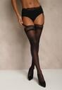 Czarne Pończochy z Paskami i Koronkowymi Zdobieniami Viviane