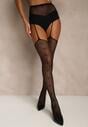 Czarne Pończochy Samonośne Kabaretki Ozdobione Cyrkoniami  i Kokardami Shyaith