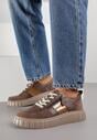 Brązowe Sneakersy ze Skóry Naturalnej z Metalicznym Zdobieniem Zorentee
