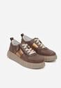 Brązowe Sneakersy ze Skóry Naturalnej z Metalicznym Zdobieniem Zorentee