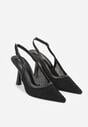 Czarne Siateczkowe Sandały na Szpilce Slingback z Cyrkoniami Nemenlaeno