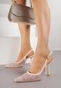 Beżowe Siateczkowe Sandały na Szpilce Slingback z Cyrkoniami Nemenlaeno