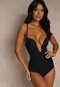 Czarne Modelujące Body Bieliźniane z Głębokim Dekoltem Elinraya