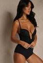 Czarne Modelujące Body Bieliźniane z Głębokim Dekoltem Elinraya