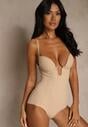 Beżowe Modelujące Body Bieliźniane z Głębokim Dekoltem Elinraya