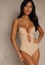 Beżowe Body Bieliźniane do Sukienek i Bluzek Bez Pleców i z Głębokim Dekoltem Dorealina