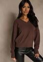 Brązowy Klasyczny Sweter z Wiskozą i Kaszmirem Marirra