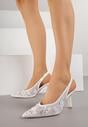 Białe Sandały na Szpilce Typu Slingback z Cekinami Resseris