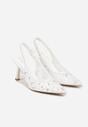 Białe Sandały na Szpilce Typu Slingback z Cekinami Resseris