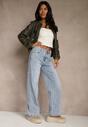 Niebieskie Jeansy z Bawełny o Szerokim Kroju High Waist Ozdobione Przetarciami Feless