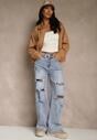 Niebieskie Jeansy High Waist Wide Leg z Ozdobnymi Przetarciami i Dziurami Elintyse