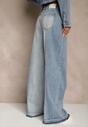 Niebieskie Jeansy High Waist Wide Leg w Dwóch Odcieniach Denimu Carilvienne