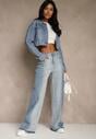 Niebieskie Jeansy High Waist Wide Leg w Dwóch Odcieniach Denimu Carilvienne