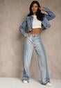 Niebieskie Jeansy High Waist Wide Leg w Dwóch Odcieniach Denimu Carilvienne