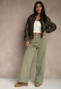 Ciemnozielone Jeansy o Szerokim Kroju z Bawełny High Waist Marquilla