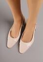 Beżowe Sandały Slingback na Klocku z Lakierowanym Noskiem Iphisania