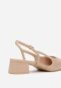 Ciemnobeżowe Sandały Slingback na Klocku z Lakierowanym Noskiem Iphisania