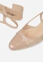 Ciemnobeżowe Sandały Slingback na Klocku z Lakierowanym Noskiem Iphisania