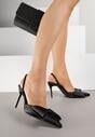 Czarne Sandały Satynowe na Szpilce Slingback Ozdobione Kokardą Daemoris