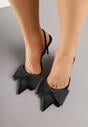 Czarne Sandały Satynowe na Szpilce Slingback Ozdobione Kokardą Daemoris