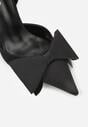 Czarne Sandały Satynowe na Szpilce Slingback Ozdobione Kokardą Daemoris