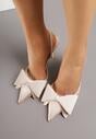 Beżowe Sandały Satynowe na Szpilce Slingback Ozdobione Kokardą Daemoris