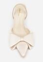 Beżowe Sandały Satynowe na Szpilce Slingback Ozdobione Kokardą Daemoris