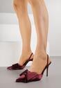 Bordowe Sandały Satynowe na Szpilce Slingback Ozdobione Kokardą Daemoris