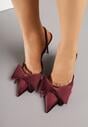 Bordowe Sandały Satynowe na Szpilce Slingback Ozdobione Kokardą Daemoris