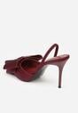 Bordowe Sandały Satynowe na Szpilce Slingback Ozdobione Kokardą Daemoris
