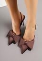 Brązowe Sandały Satynowe na Szpilce Slingback Ozdobione Kokardą Daemoris