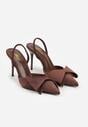 Brązowe Sandały Satynowe na Szpilce Slingback Ozdobione Kokardą Daemoris