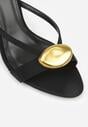 Czarne Klapki na Szpilce z Metalicznym Zdobieniem w Kształcie Owalu Meridsya