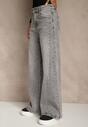 Szare Szerokie Jeansy z Bawełny High Waist Ozdobione Przetarciami Orryna