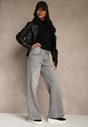 Szare Szerokie Jeansy z Bawełny High Waist Ozdobione Przetarciami Orryna