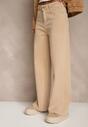 Beżowe Jeansy High Waist Wide Leg z Surowo Zakończonymi Nogawkami Rhelnell