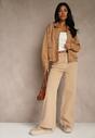 Beżowe Jeansy High Waist Wide Leg z Surowo Zakończonymi Nogawkami Rhelnell