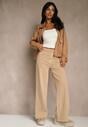 Beżowe Jeansy High Waist Wide Leg z Surowo Zakończonymi Nogawkami Rhelnell