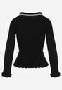 Czarny Sweter Retro z Wiskozą Zdobiony Kołnierzykiem Falbankami i Guzikami Sirrise